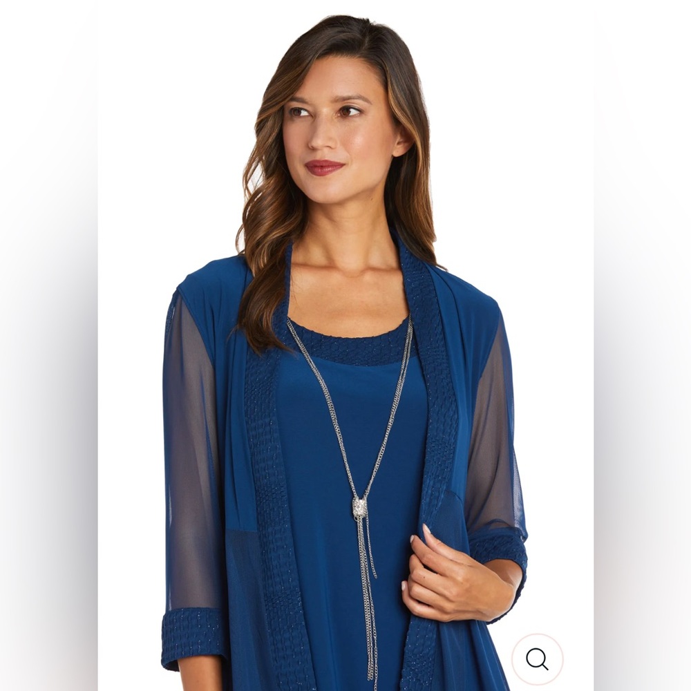 R&M Richards Shift Dress and Jacket set with Textured Detail and Sheer Panels - Picture 3 of 5